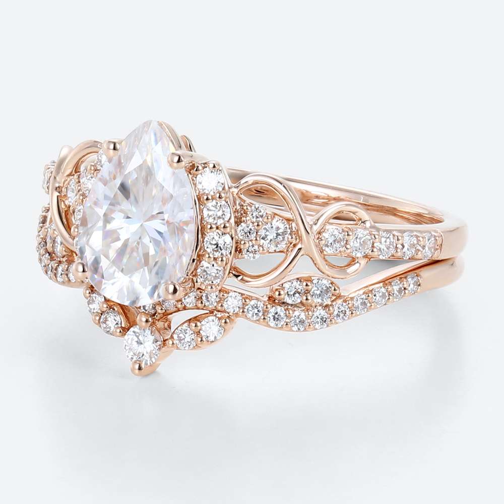 1ct Moissanite Ring Pear Shaped Promise Ring rose Gold Wedding Rings Sets