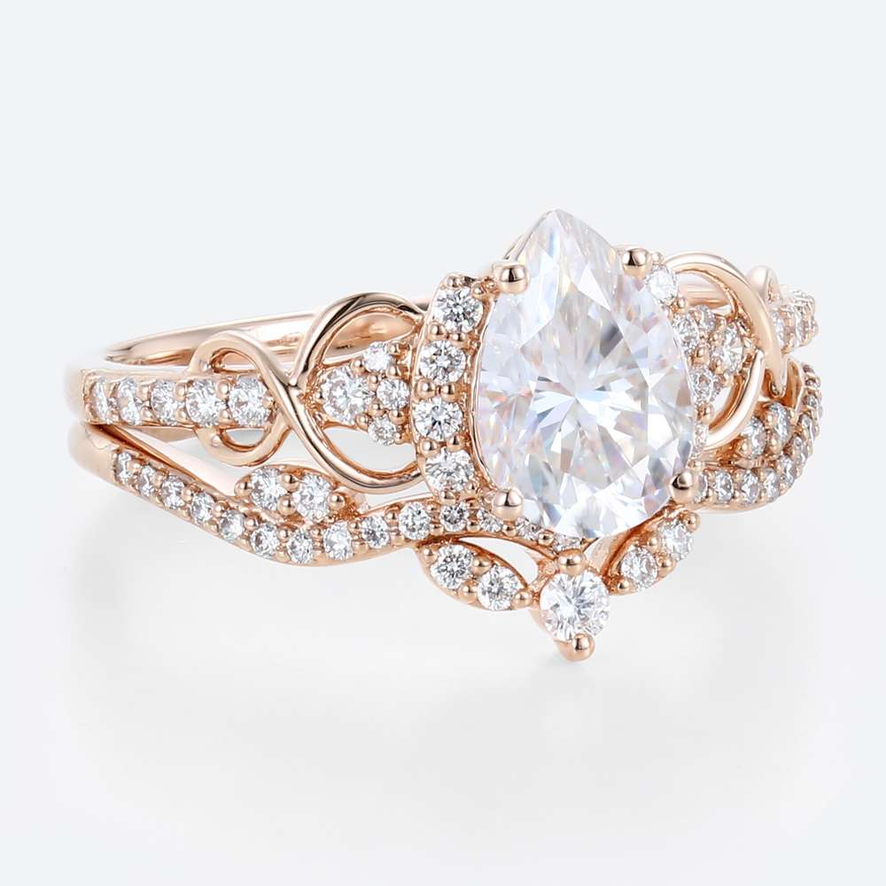 1ct Moissanite Ring Pear Shaped Promise Ring rose Gold Wedding Rings Sets