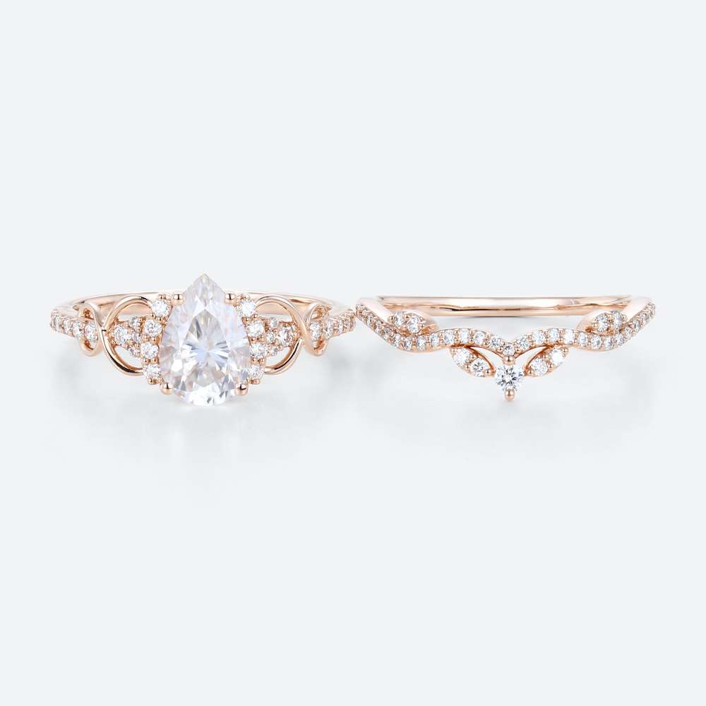 1ct Moissanite Ring Pear Shaped Promise Ring rose Gold Wedding Rings Sets