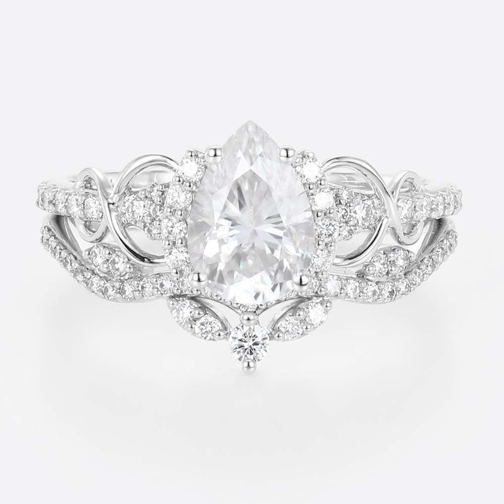 1ct Moissanite Ring Pear Shaped Promise Ring white Gold Wedding Rings Sets