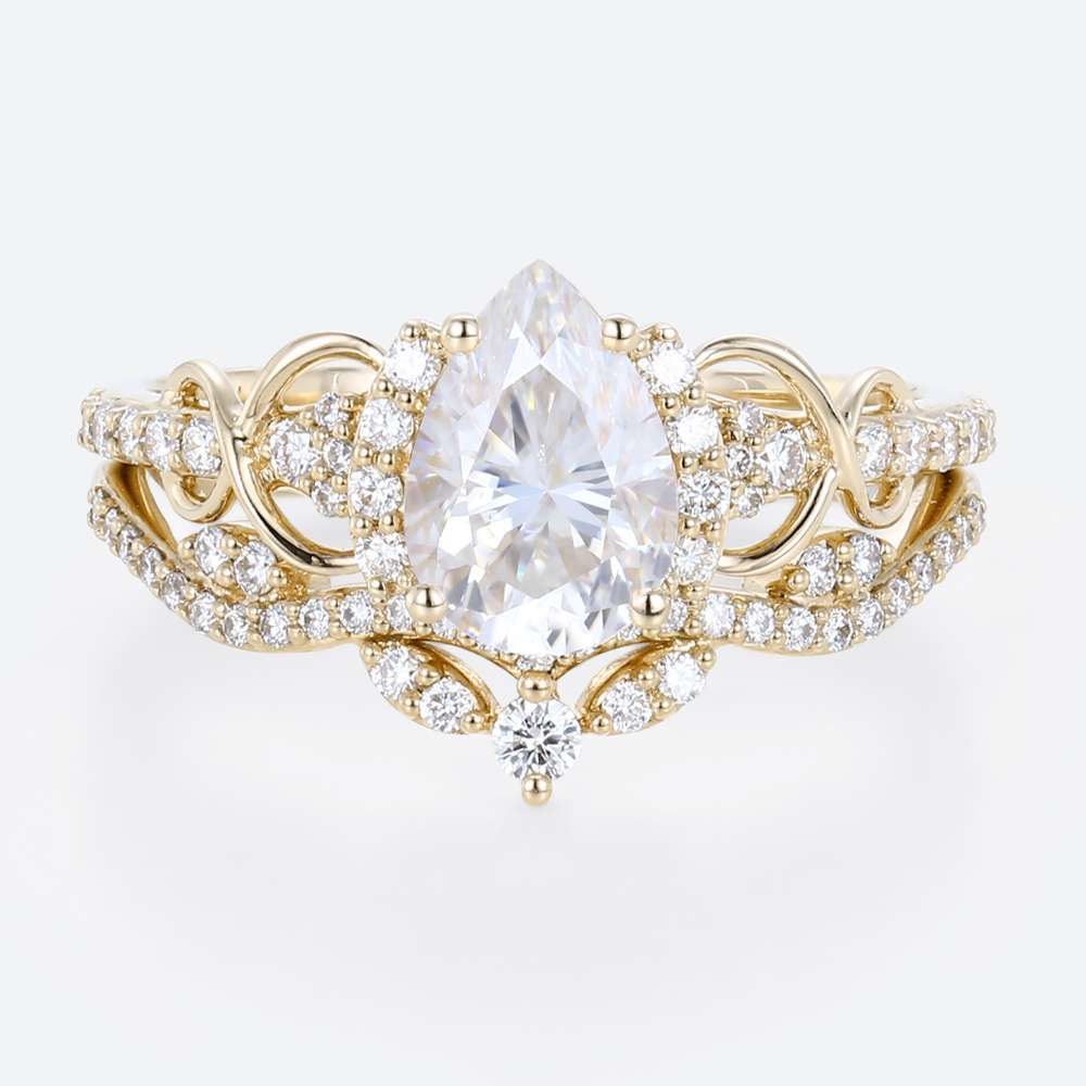1ct Moissanite Ring Pear Shaped Promise Ring yellow Gold Wedding Rings Sets