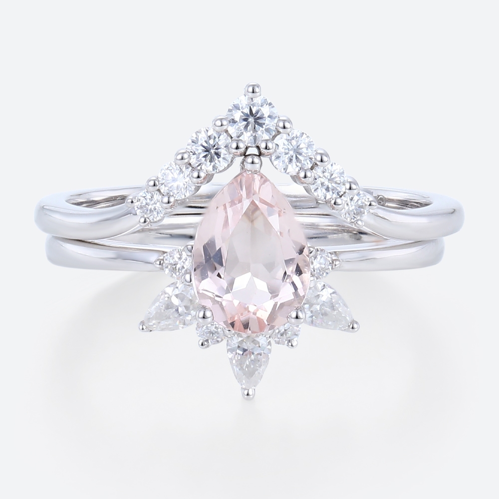 Morganite Rings Pear Shaped Ringswhite Gold Wedding Ring Set