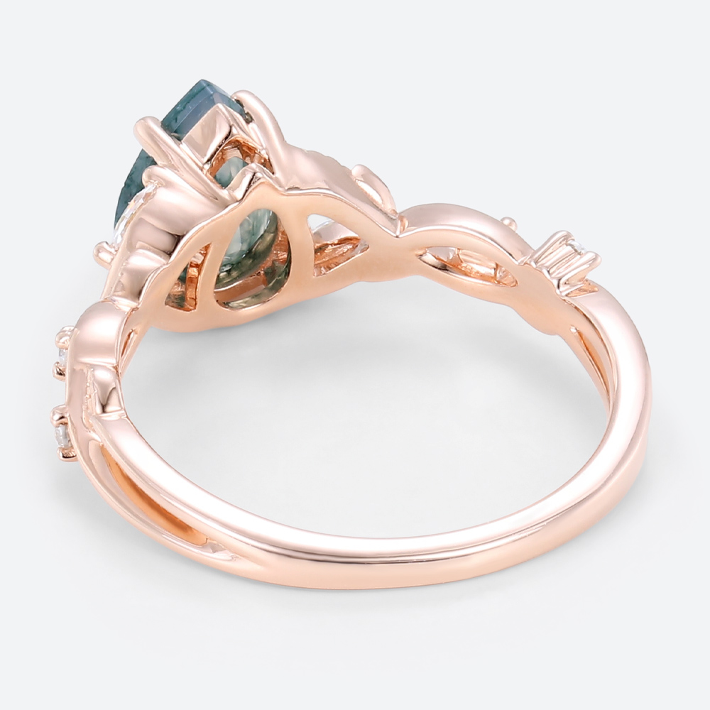 Engagement Moss Agate Pear Ring Rose Gold Ring Promise Ring