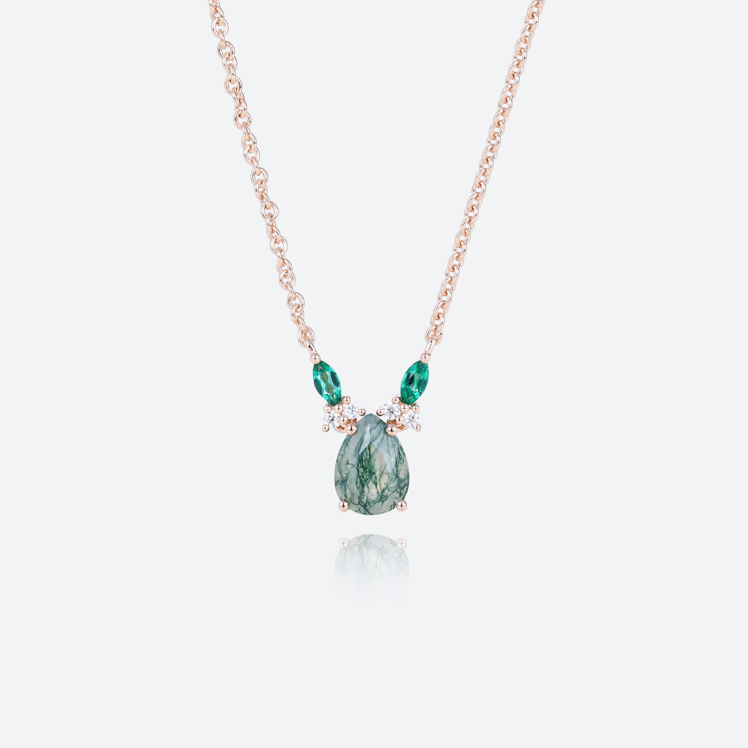 Gemstone Pendant Necklace Moss Agate & Emerald Rose Gold Necklace Womens