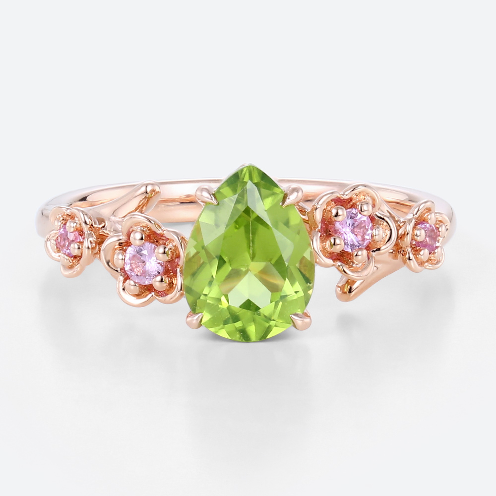 Peridot Rings Gold Pear Shaped Engagement Ring Jewelry Pink Sapphire
