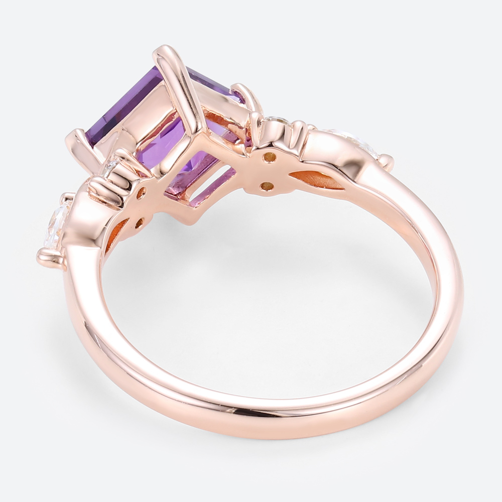Rose Gold 1.3ct Amethyst Wedding Ring Princess Cut Ring Cluster Ring Gemstone