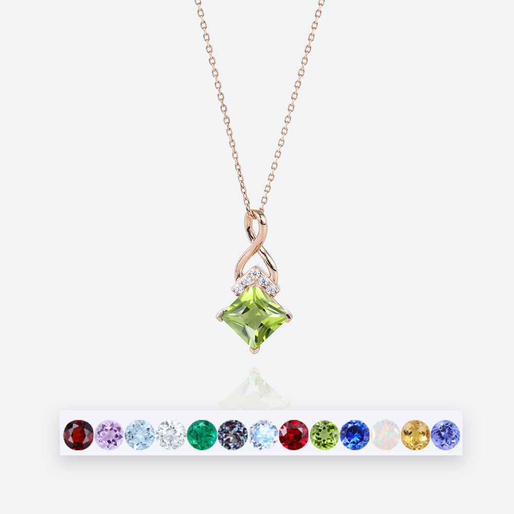 Birthstone Necklace for Mom 18k Gold Birthstone Pendant Necklace