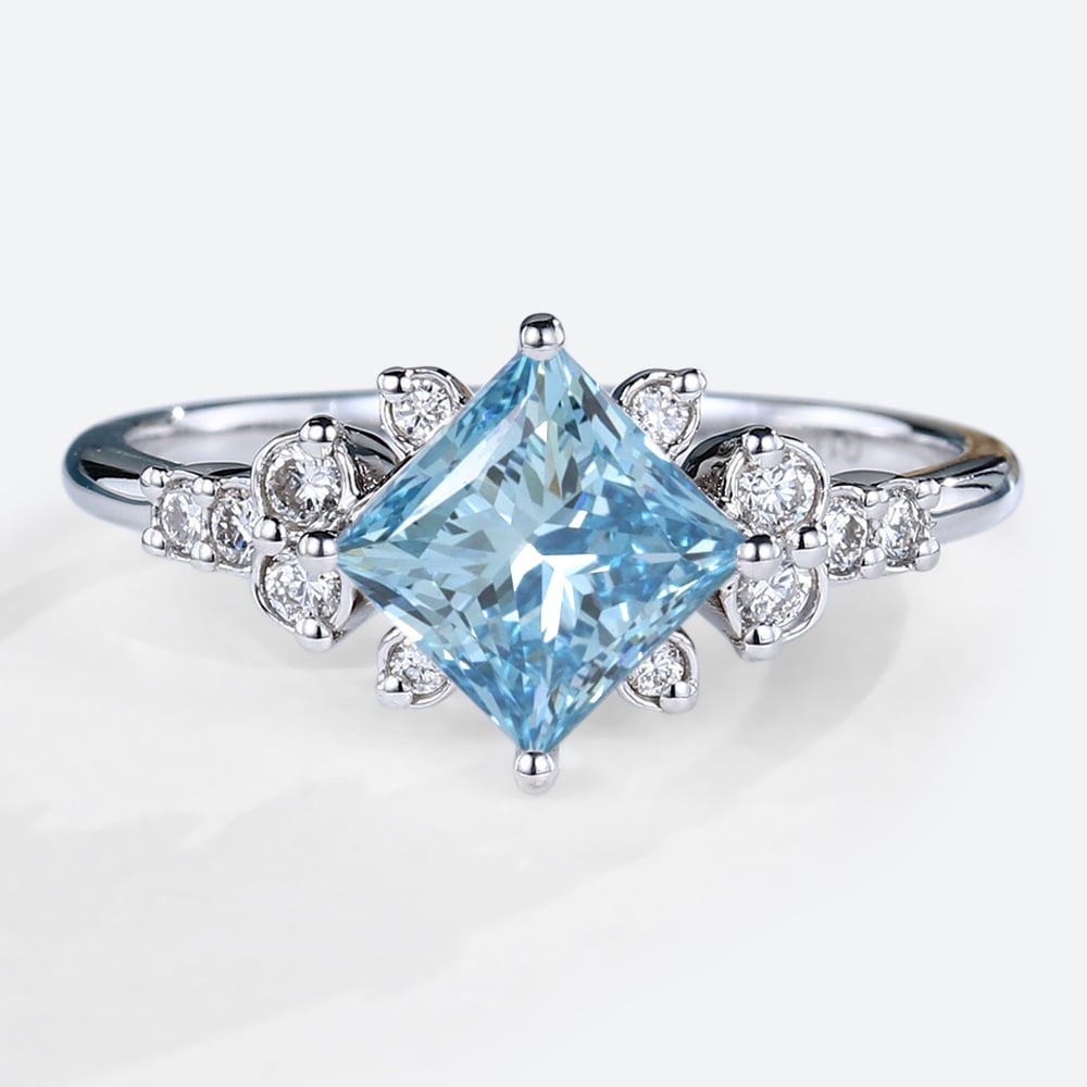 Princess Cut Blue Diamond Ring​ 1.5ct Fancy Blue Lab Promise Ring in White Gold