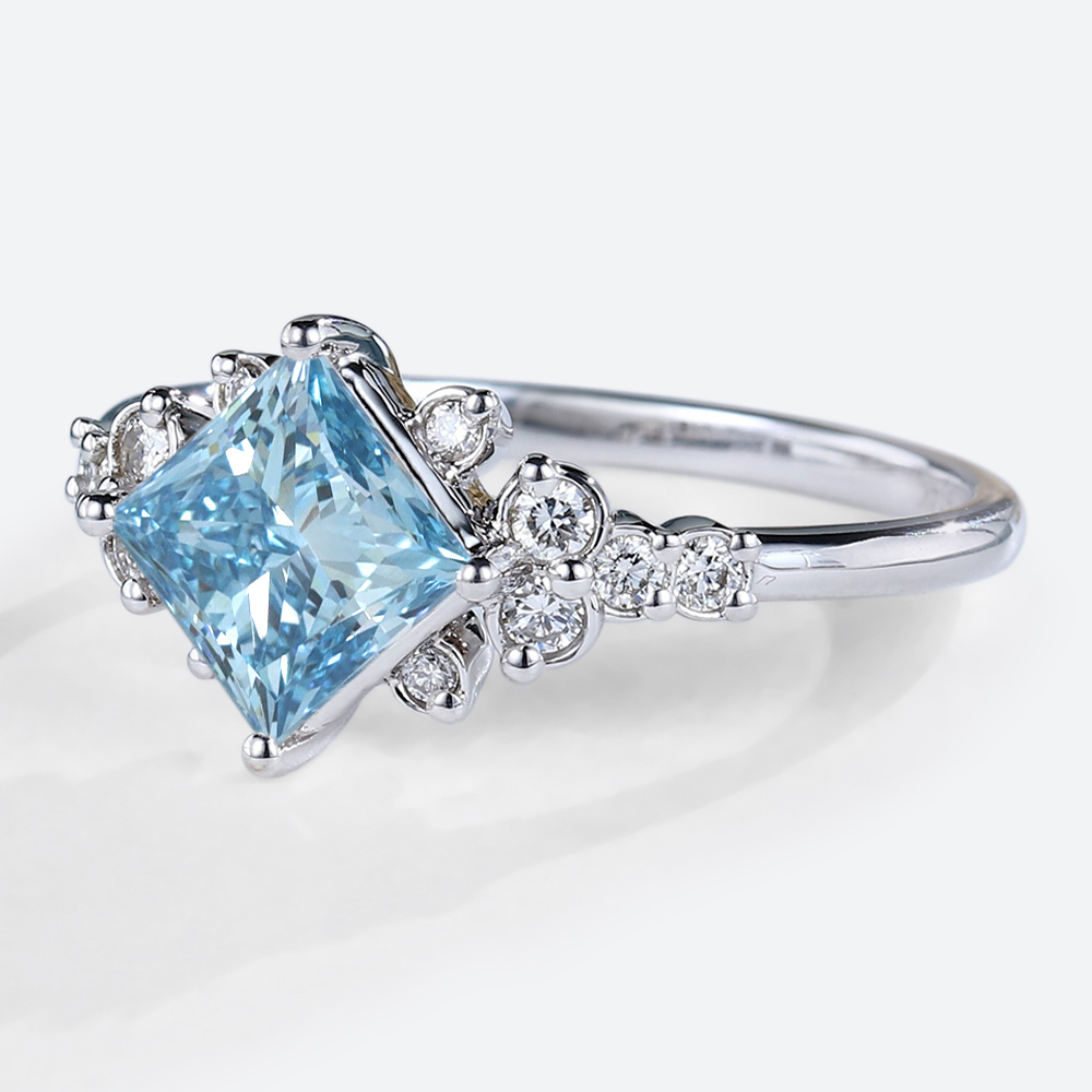 Princess Cut Blue Diamond Ring​ 1.5ct Fancy Blue Lab Promise Ring in White Gold