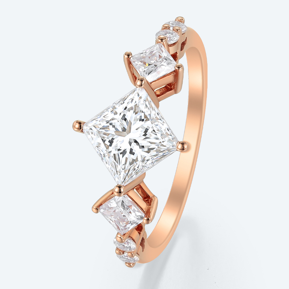 Princess Cut Lab Grown Diamond Art Deco 4-Prong Engagement Ring (4)