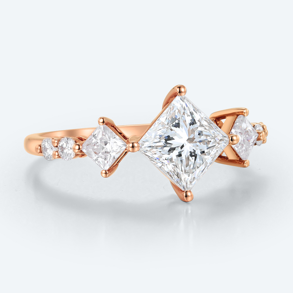 Princess Cut Lab Grown Diamond Art Deco 4-Prong Engagement Ring (5)