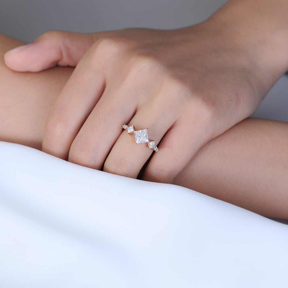 Princess Cut Lab Grown Diamond Art Deco 4-Prong Engagement Ring (6)