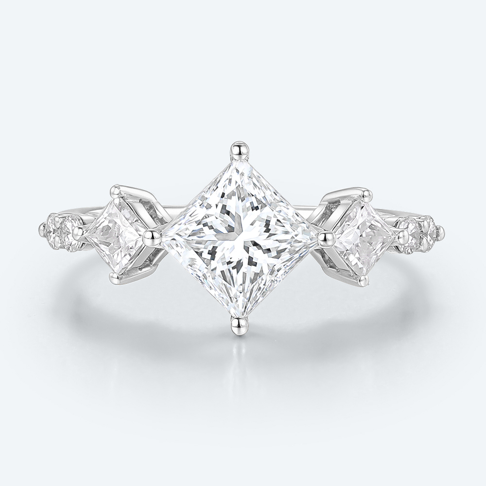 Unique Princess Cut Lab Grown Diamond White Gold Engagement Ring