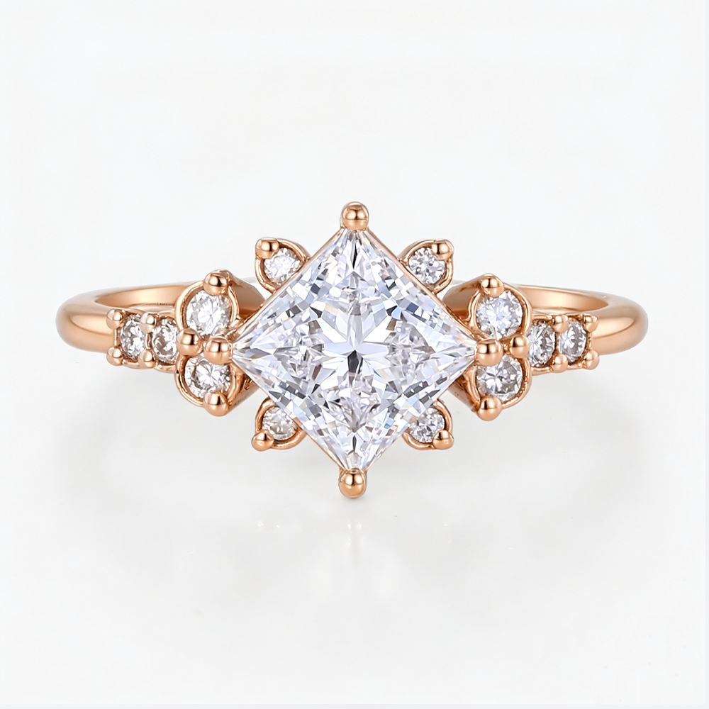 Princess Cut Ring 1.5ct Cluster 4-Prong Lab Diamond Promise Ring in Rose Gold