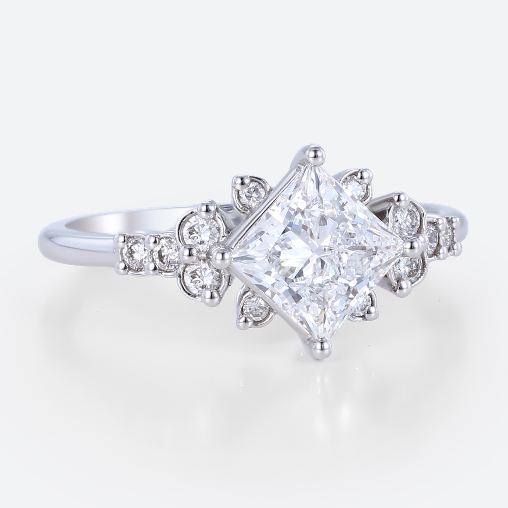 Princess Cut Ring 1.5ct Cluster 4-Prong Lab Diamond Promise Ring in White Gold