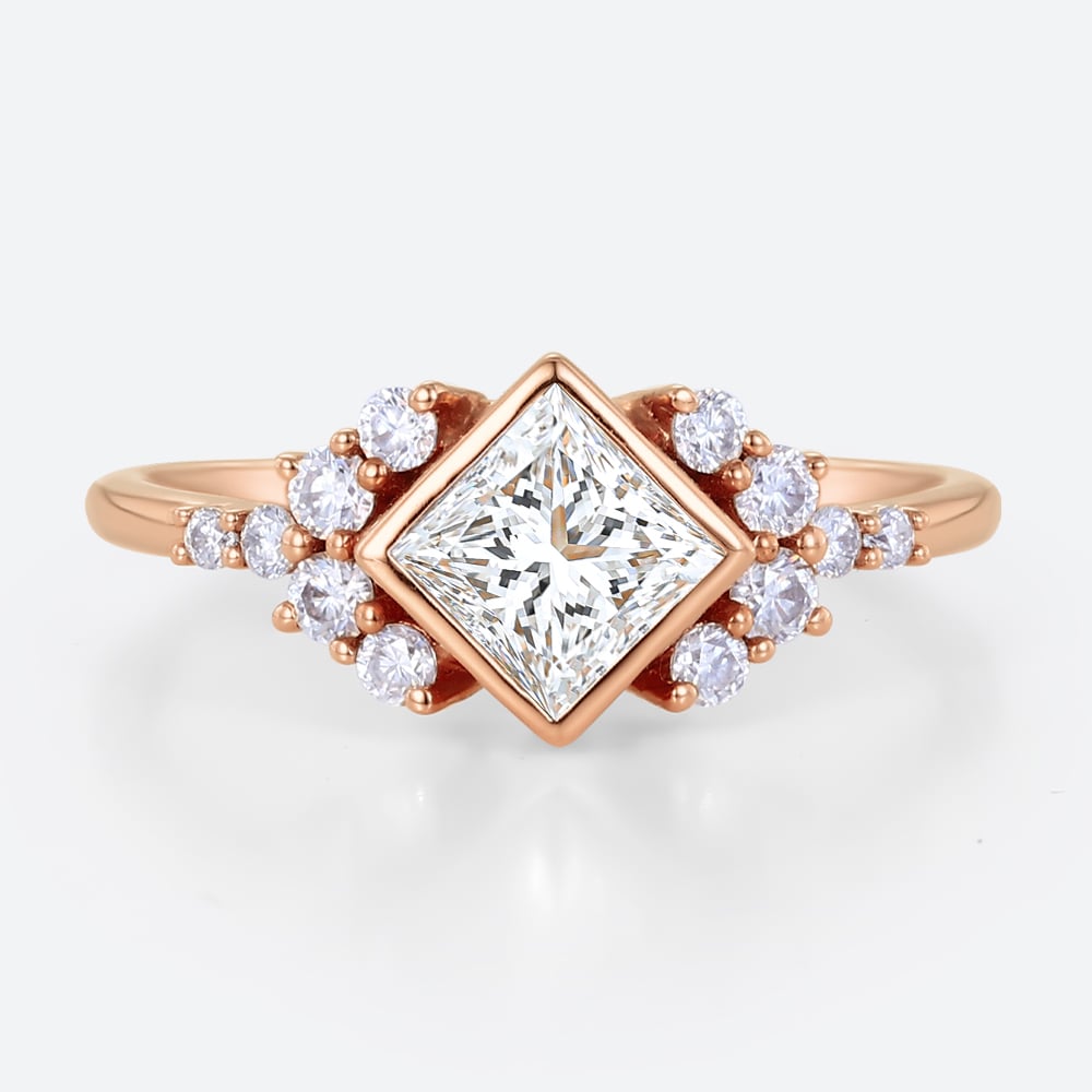 1 ct Princess Cut Lab Diamond Rings Bezel Engagement Ring