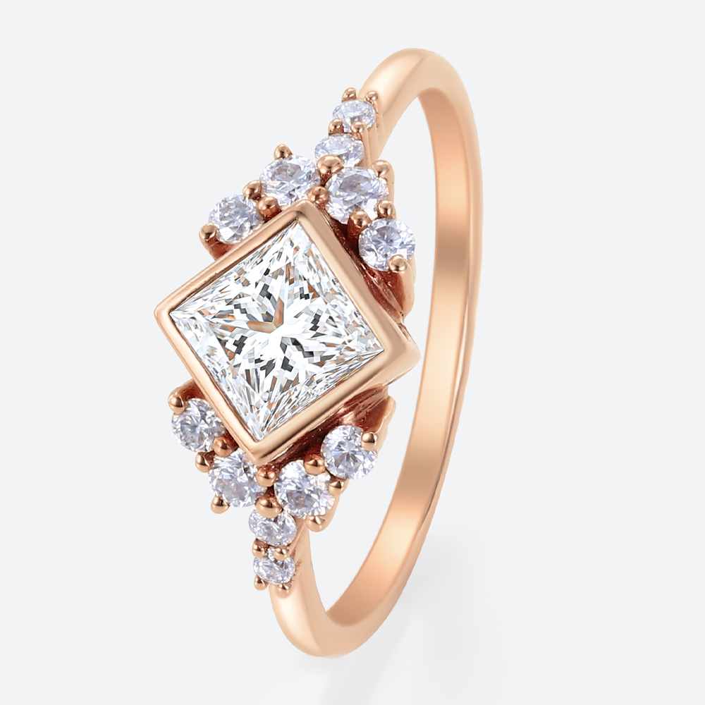 1 ct Princess Cut Lab Diamond Rings Bezel Engagement Ring
