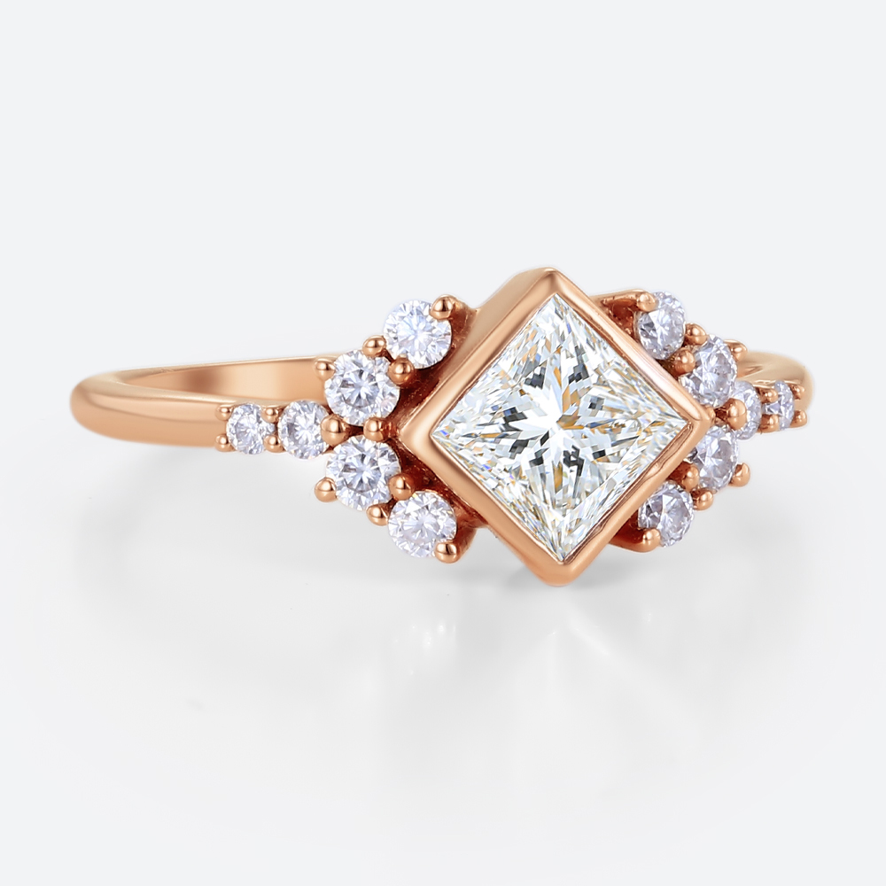 1 ct Princess Cut Lab Diamond Rings Bezel Engagement Ring