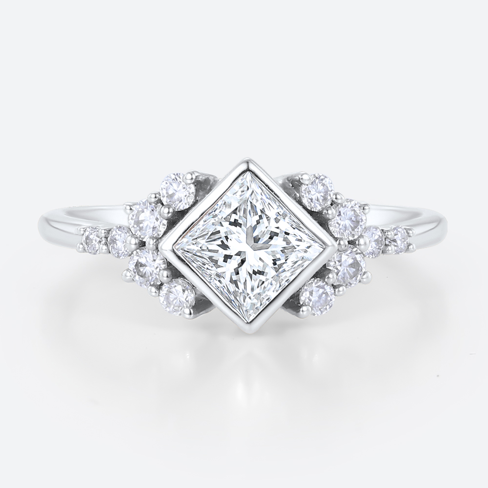 1 ct Princess Cut Lab Diamond Rings Bezel Engagement Ring
