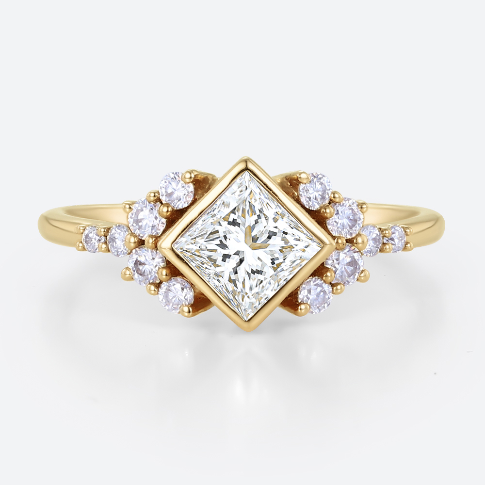 1 ct Princess Cut Lab Diamond Rings Bezel Engagement Ring