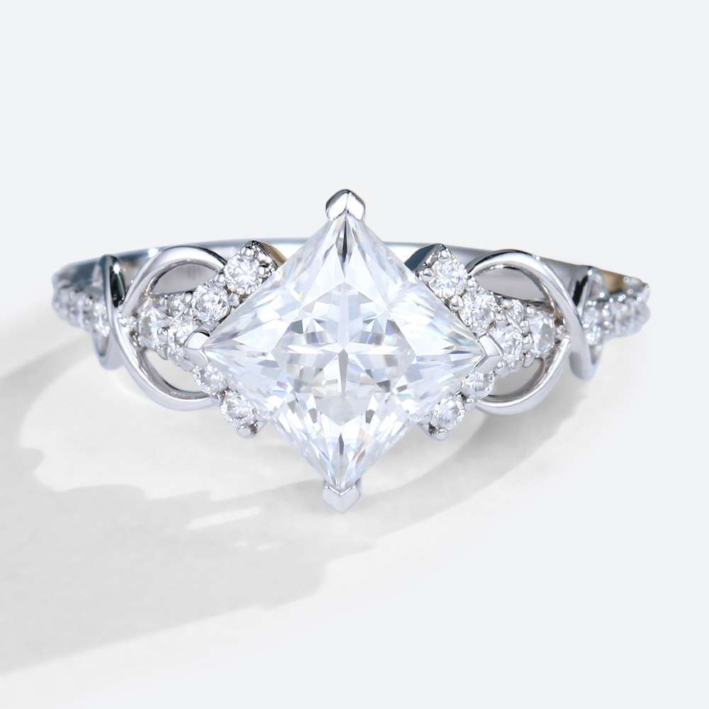 Princess Cut Moissanite Ring Vintage White Gold Engagement Rings