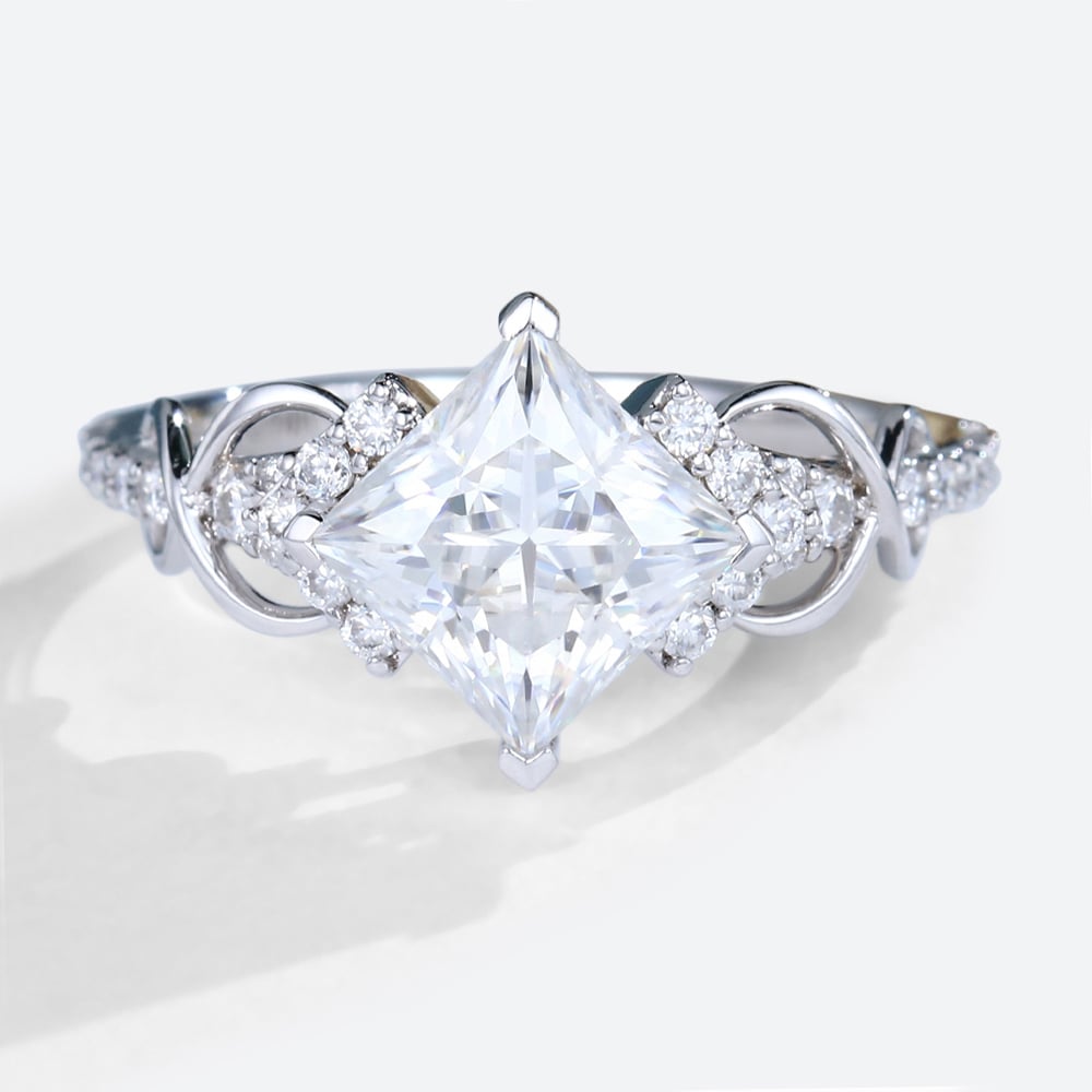 Princess Cut Moissanite Ring Vintage White Gold Engagement Rings