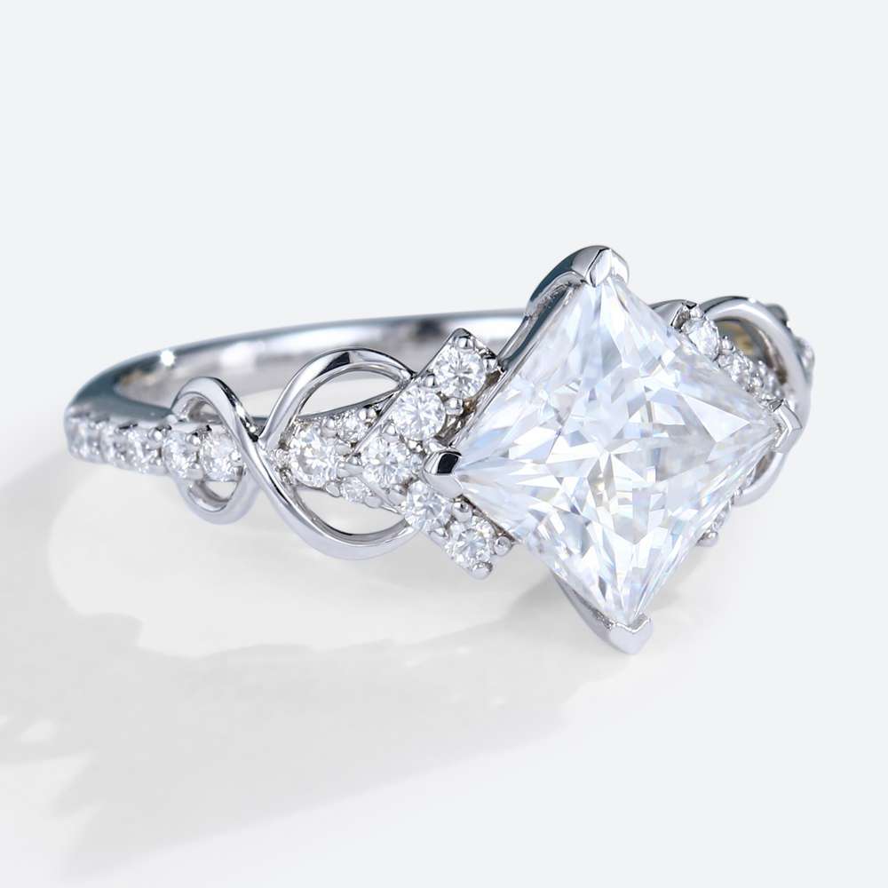 Princess Cut Moissanite Ring Vintage White Gold Engagement Rings