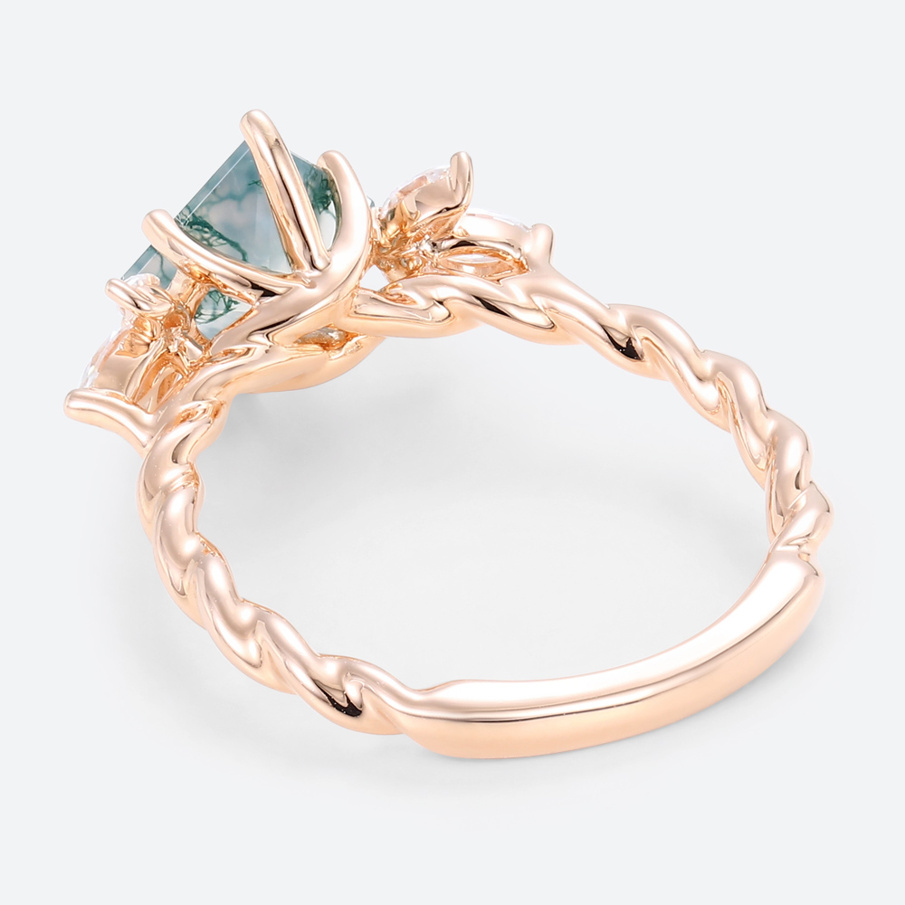 Twisted Moss Agate Engagement Rings Marquise Cut Bridal Ring