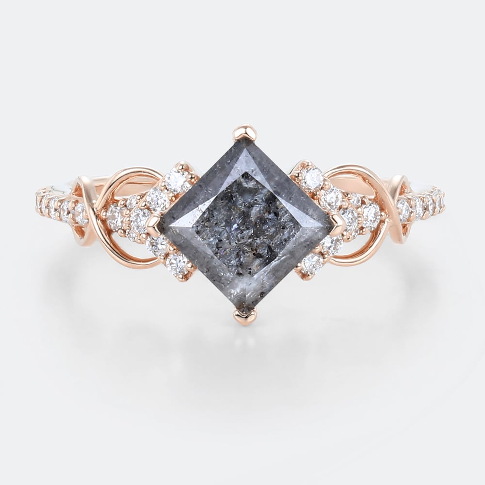 Rose Gold 1.5ct Princess Cut Salt and Pepper Diamond​ Infinity Promise Ring