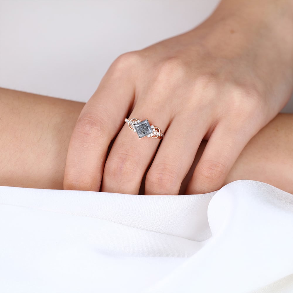 Rose Gold 1.5ct Princess Cut Salt and Pepper Diamond​ Infinity Promise Ring