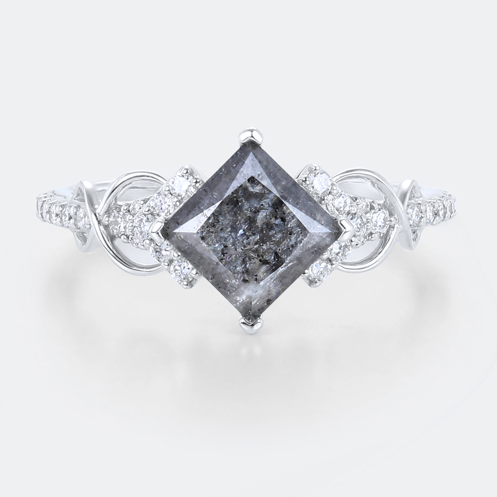 White Gold 1.5ct Princess Cut Salt and Pepper Diamond​ Infinity Promise Ring