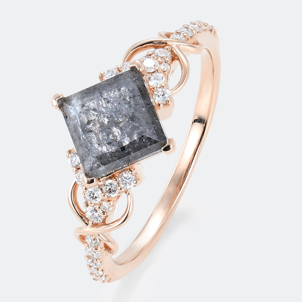 Rose Gold 1.5ct Princess Cut Salt and Pepper Diamond​ Infinity Promise Ring