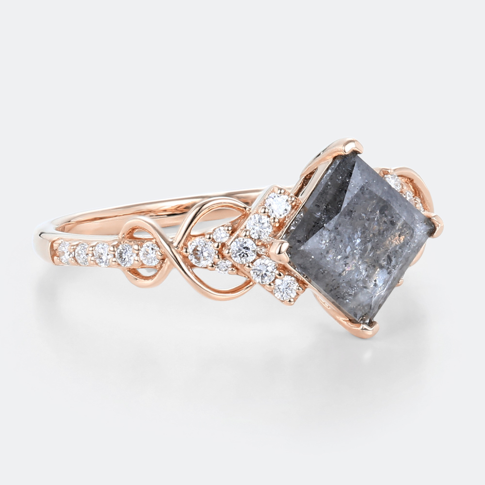 Rose Gold 1.5ct Princess Cut Salt and Pepper Diamond​ Infinity Promise Ring