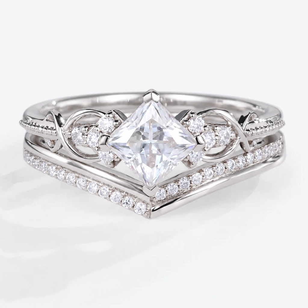 1ct Princess Cut Lab Grown Diamond Infinity Bridal Ring Set in Rose Gold