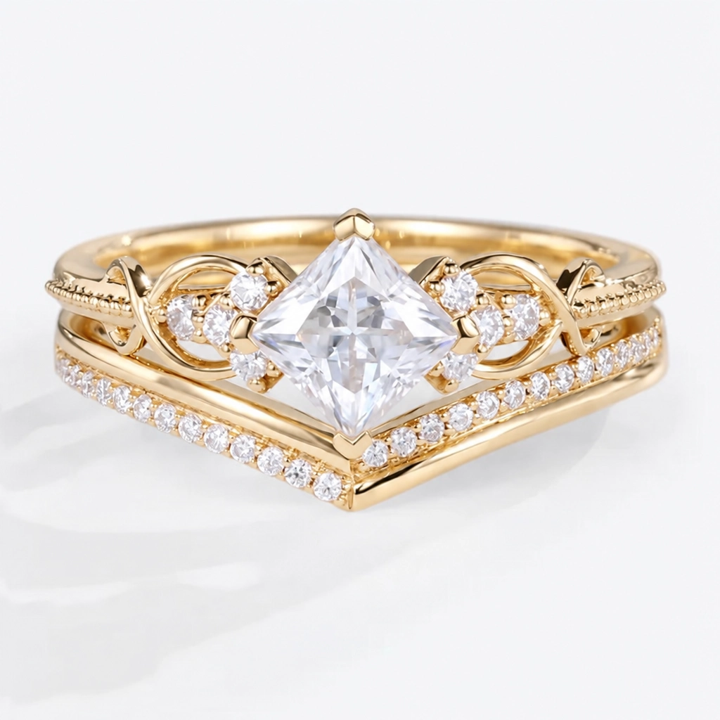 1ct Princess Cut Lab Grown Diamond Infinity Bridal Ring Set in Rose Gold