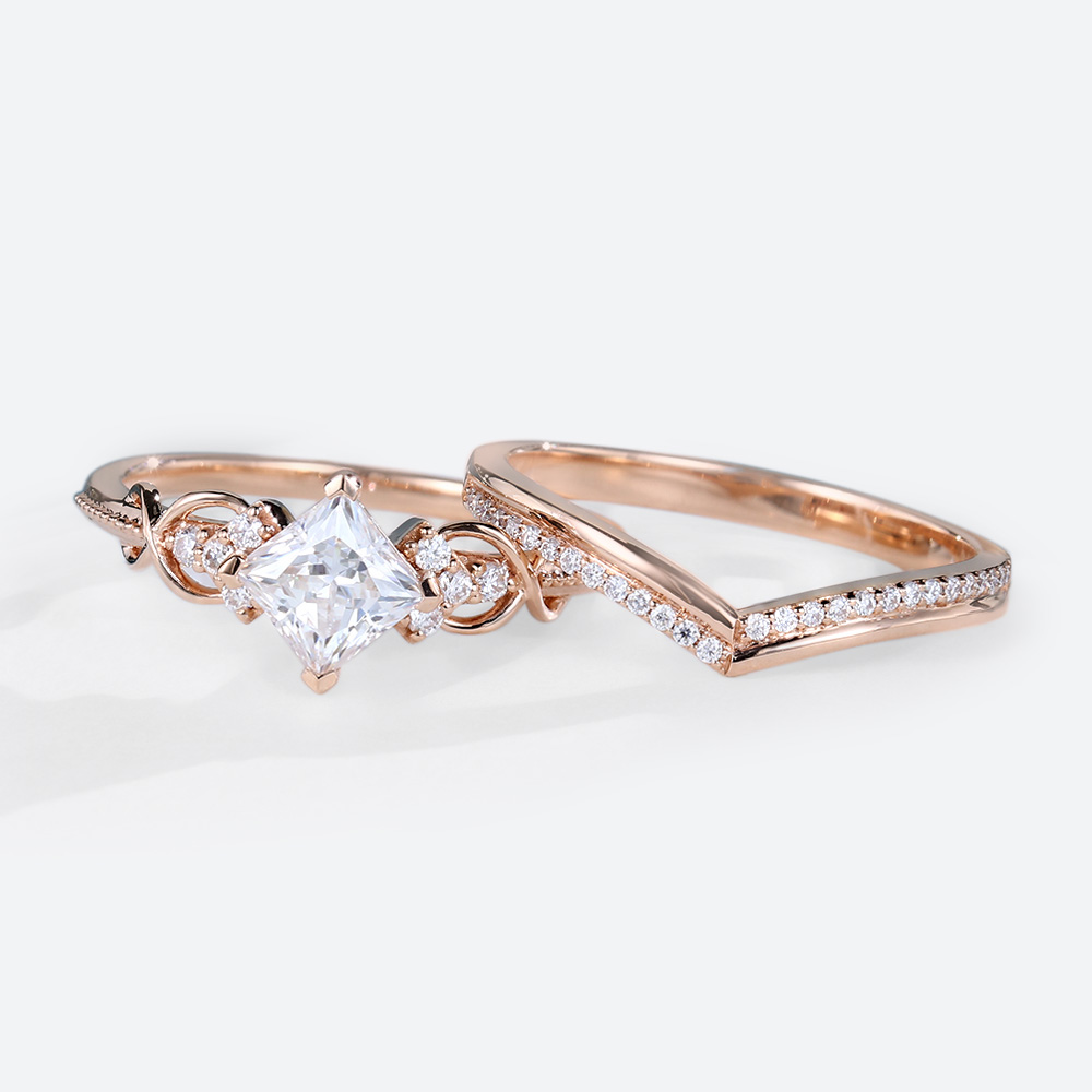 Vintage Wedding Ring Set Princess Cut Diamond Ring Lab Diamonds