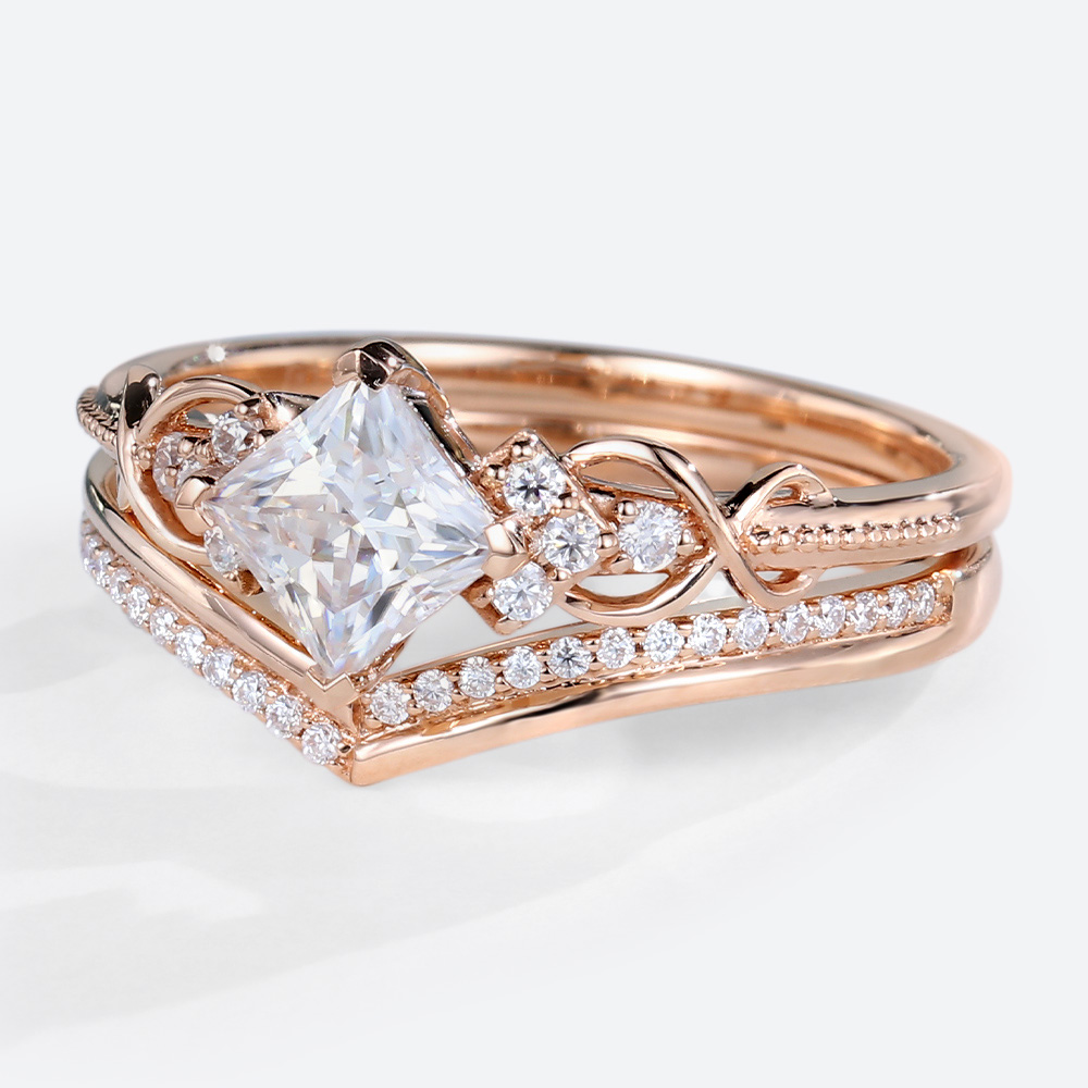 Vintage Wedding Ring Set Princess Cut Diamond Ring Lab Diamonds