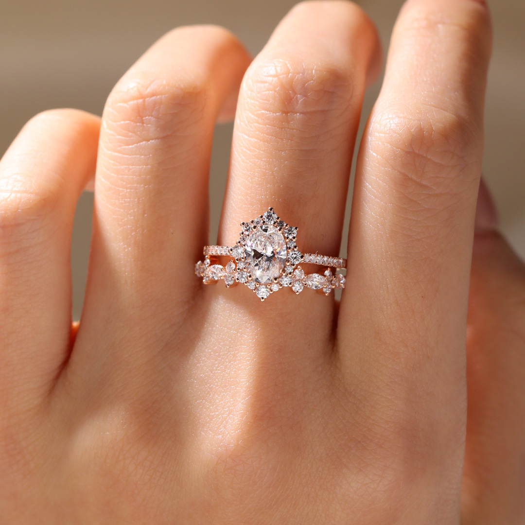 Oval Halo Engagement Rings Lab Diamonds Unique Bridal Ring Sets