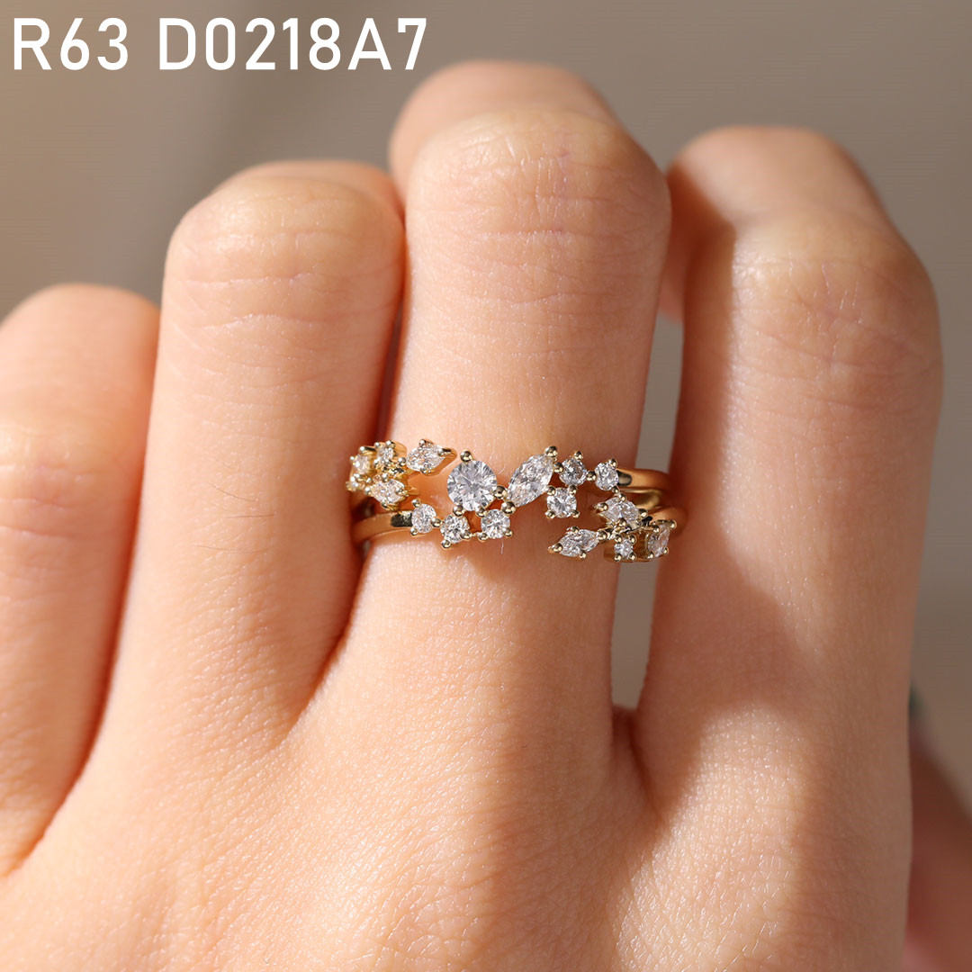 Irregular Lab Diamond Rings Round 0.27ct Vintage Wedding Band in Yellow Gold