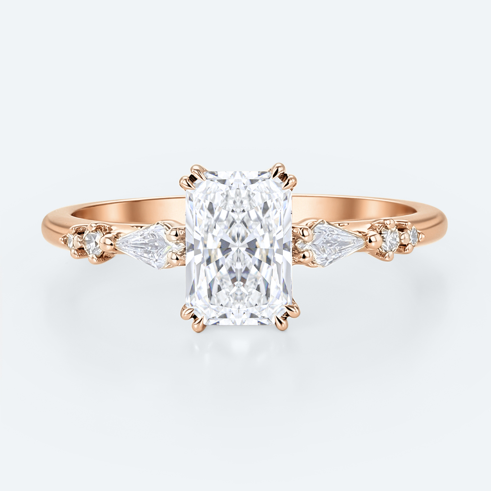 Modern Radiant Cut Lab Diamond Ring | Slim Pavé Gold Band in Rose Gold