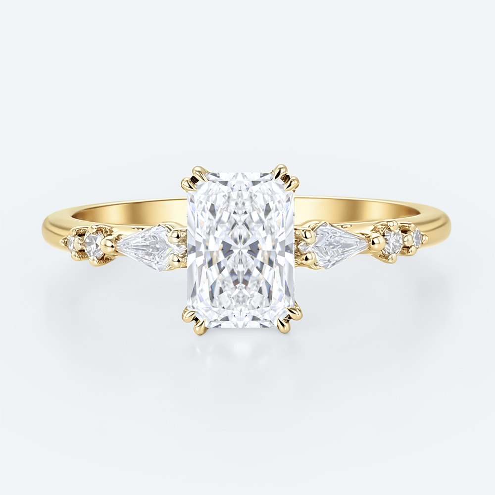 Modern Radiant Cut Lab Diamond Ring | Slim Pavé Gold Band in Yellow Gold