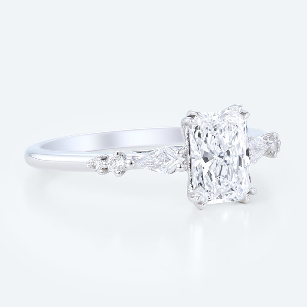 Modern Radiant Cut Lab Diamond Ring | Slim Pavé Gold Band in White Gold