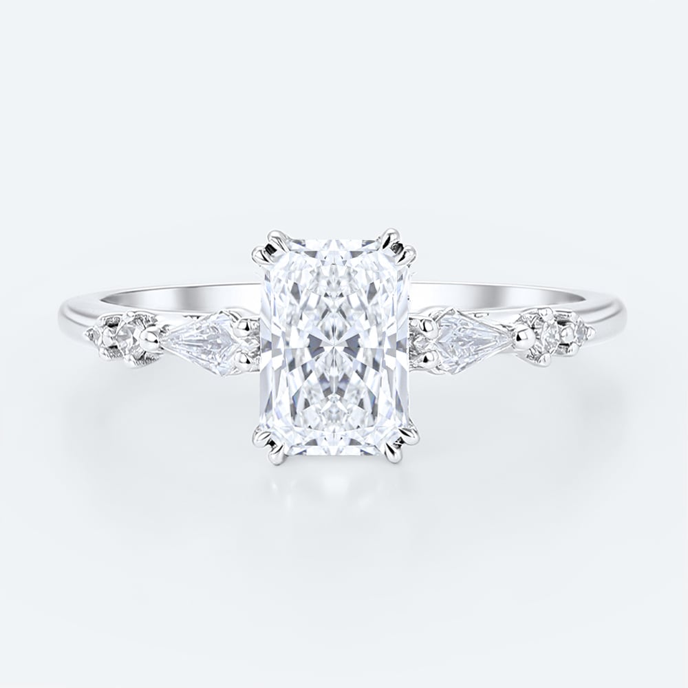 Modern Radiant Cut Lab Diamond Ring | Slim Pavé Gold Band in White Gold