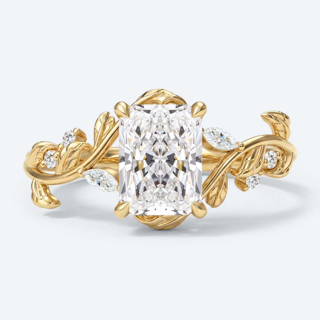 Radiant Cut Lab Grown Diamond Nature-inspired 4 Claw Prong Engagement Ring in Rose Gold (1)