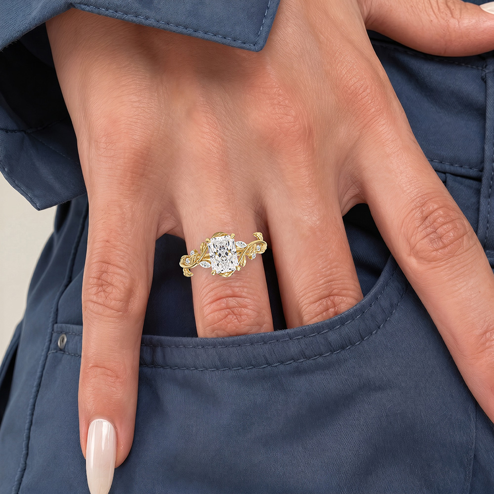 Radiant Cut Lab Grown Diamond Nature-inspired 4 Claw Prong Engagement Ring in Rose Gold (2)