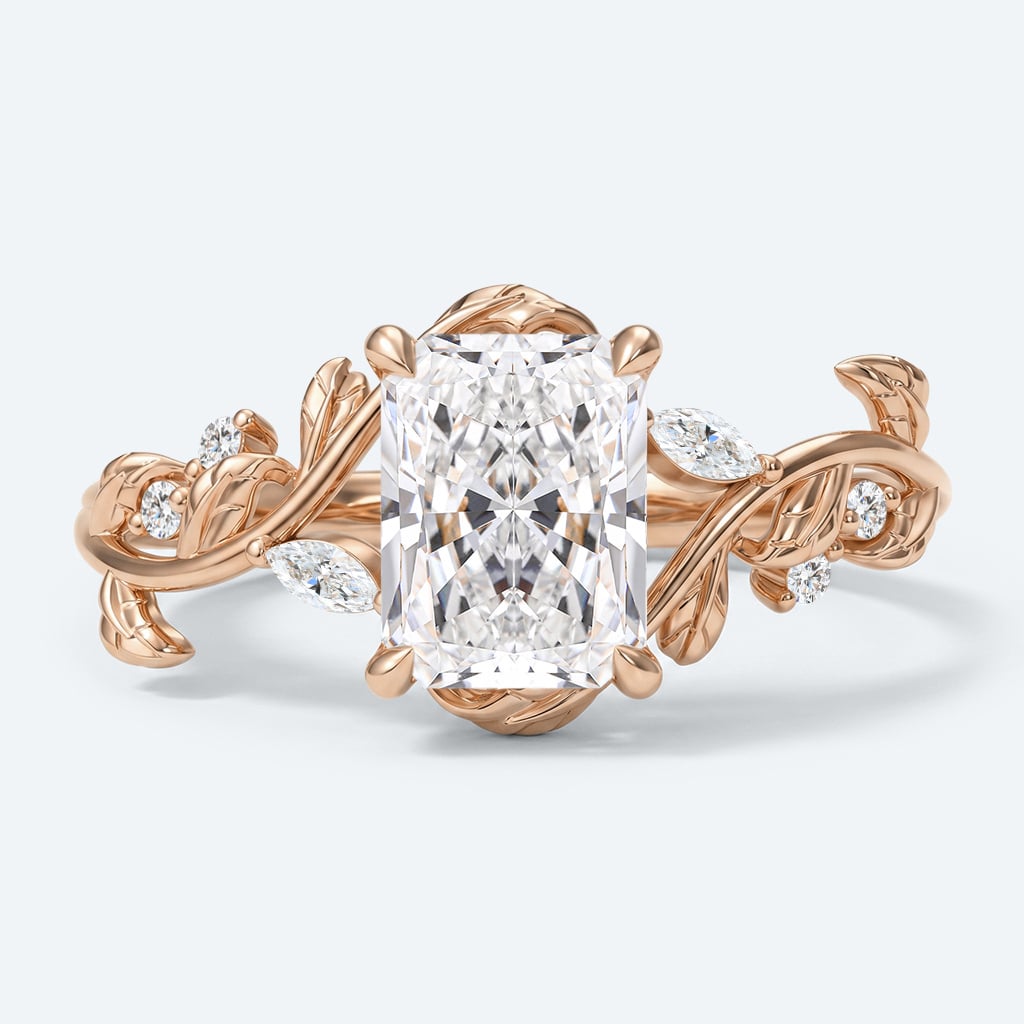 Radiant Cut Lab Grown Diamond Nature-inspired 4 Claw Prong Engagement Ring in Rose Gold (4)