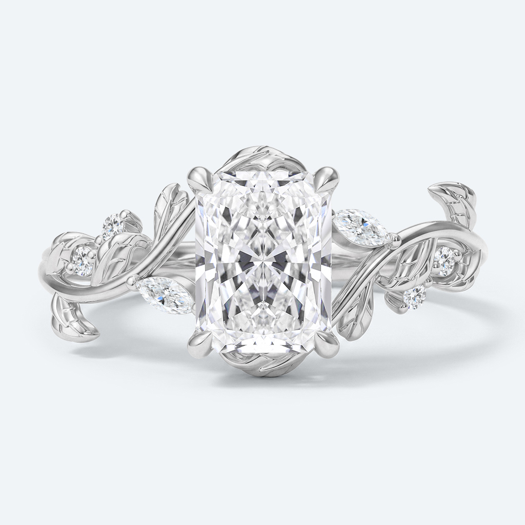 Radiant Cut Lab Grown Diamond Nature-inspired 4 Claw Prong Engagement Ring in Rose Gold (5)