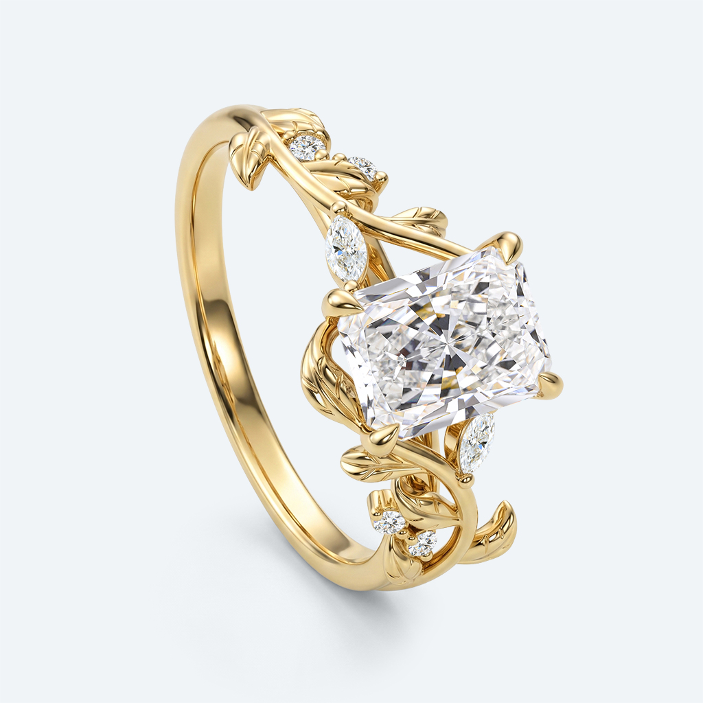 Radiant Cut Lab Grown Diamond Nature-inspired 4 Claw Prong Engagement Ring in Rose Gold (6)