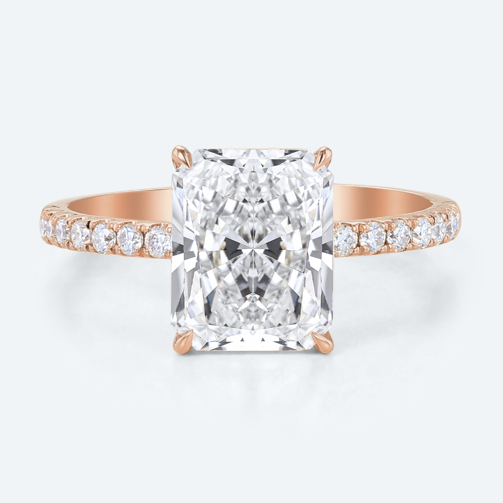 3.5ct Radiant Cut Lab Diamond Ring​ Pavé 4 Claw Engagement Ring in Rose Gold