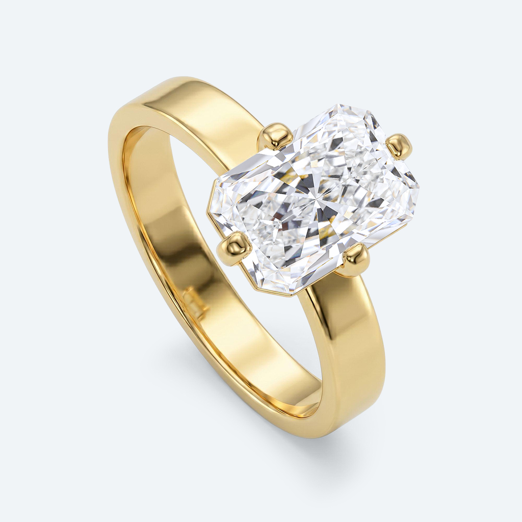 Radiant Cut Lab Grown Diamond Solitaire 4-Prong Engagement Ring in Yellow Gold
